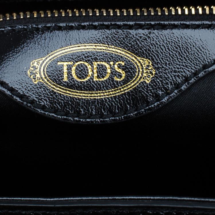 مملوكة مسبقًا Tod's Black Glazed Leather Medium Shopping Tote Bag
