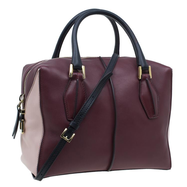 Pre Owned Tod's Burgundy/Pink Leather Small D-Cube Bowler Bag