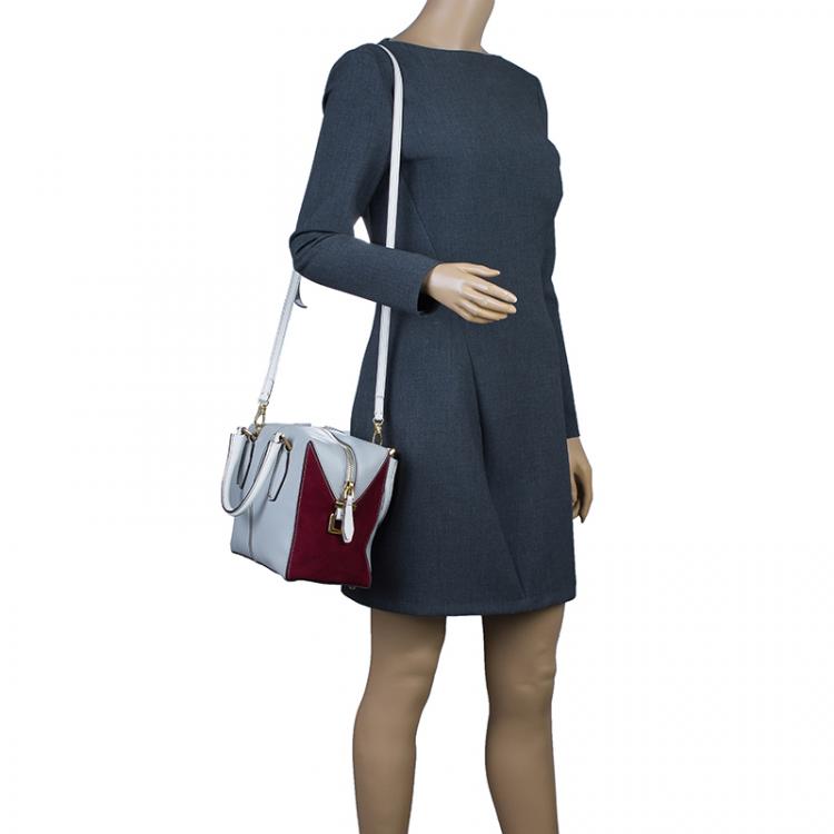Pre Owned Tod's Grey/Burgundy Leather Small D-Cube Bowler Bag