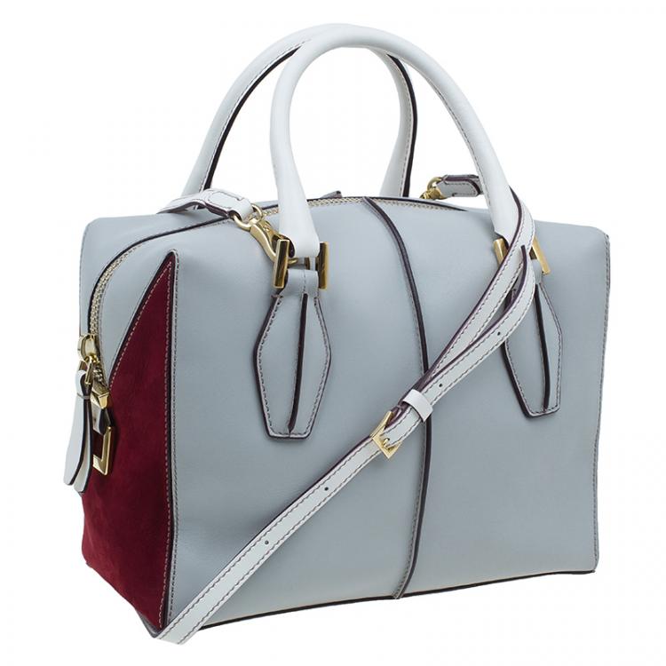 Pre Owned Tod's Grey/Burgundy Leather Small D-Cube Bowler Bag
