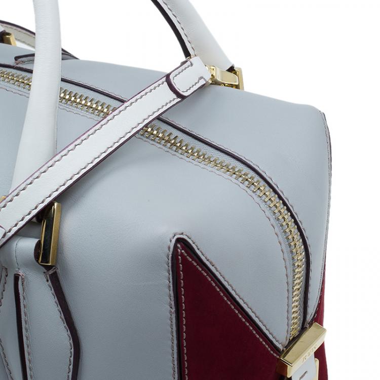 Pre Owned Tod's Grey/Burgundy Leather Small D-Cube Bowler Bag