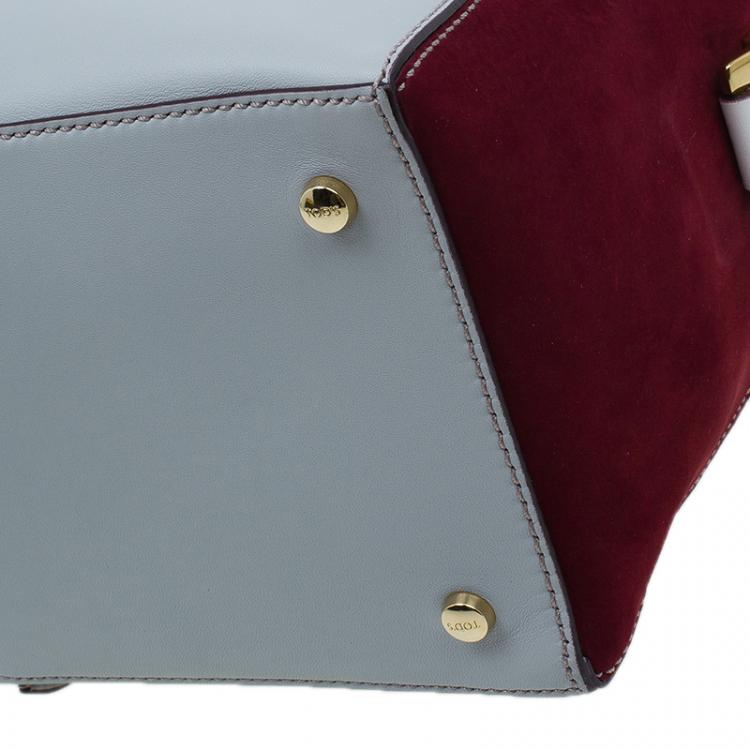 Pre Owned Tod's Grey/Burgundy Leather Small D-Cube Bowler Bag
