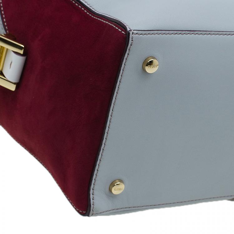 Pre Owned Tod's Grey/Burgundy Leather Small D-Cube Bowler Bag