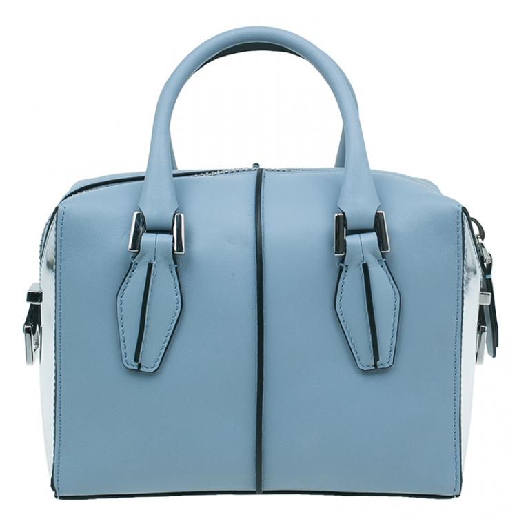 Pre Owned Tod's Carolina Blue/Silver Leather Mini D-Cube Bowler Bag