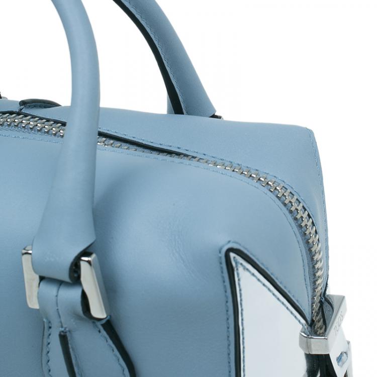 Pre Owned Tod's Carolina Blue/Silver Leather Mini D-Cube Bowler Bag