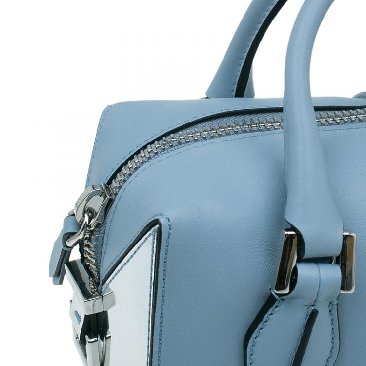 Pre Owned Tod's Carolina Blue/Silver Leather Mini D-Cube Bowler Bag