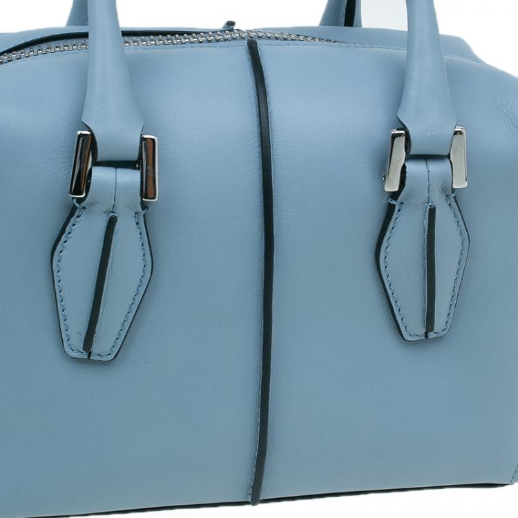 Pre Owned Tod's Carolina Blue/Silver Leather Mini D-Cube Bowler Bag