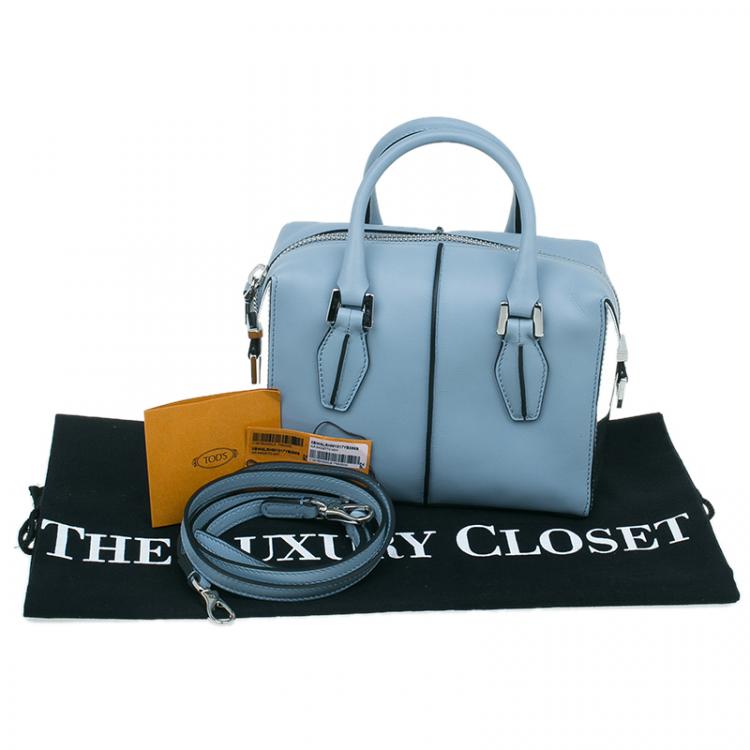 Pre Owned Tod's Carolina Blue/Silver Leather Mini D-Cube Bowler Bag