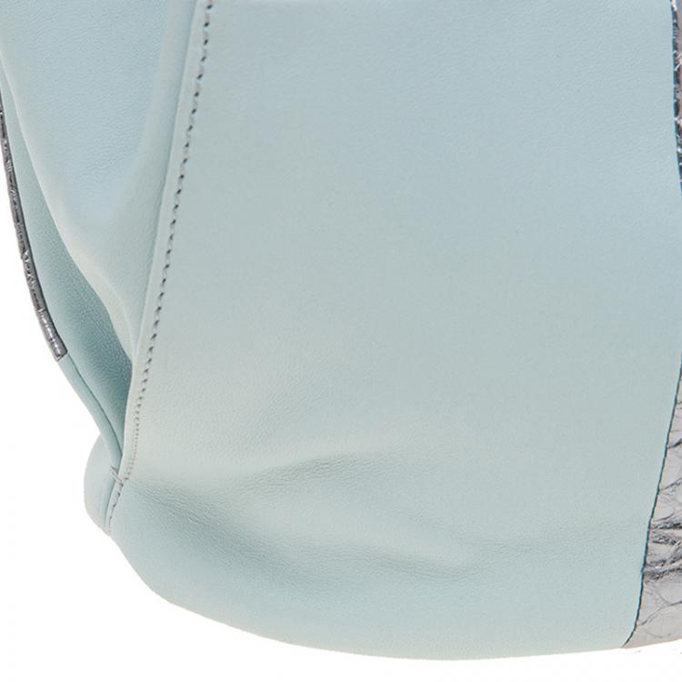 Pre Owned Tod's Silver/Light Blue Python and Leather Horse Block Media Tote