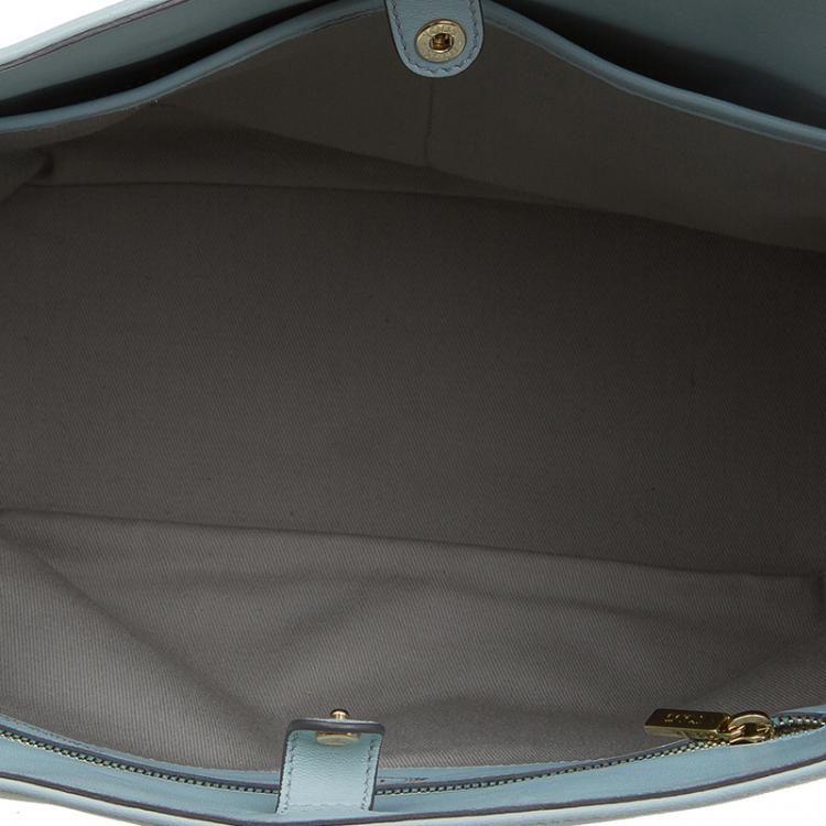 Pre Owned Tod's Silver/Light Blue Python and Leather Horse Block Media Tote
