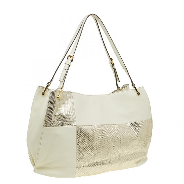 Pre Owned Tod's Gold/Yellow Python and Leather Horse Block Grand Shopping  Tote