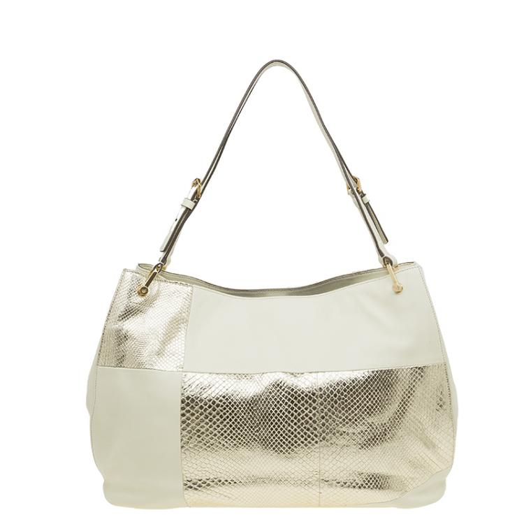 Pre Owned Tod's Gold/Yellow Python and Leather Horse Block Grand Shopping  Tote