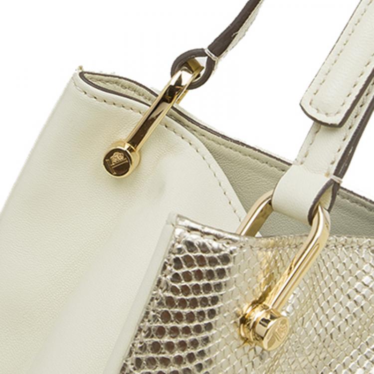 Pre Owned Tod's Gold/Yellow Python and Leather Horse Block Grand Shopping  Tote