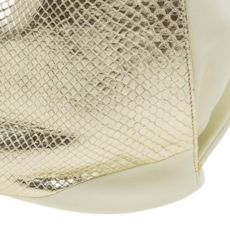 Pre Owned Tod's Gold/Yellow Python and Leather Horse Block Grand Shopping  Tote