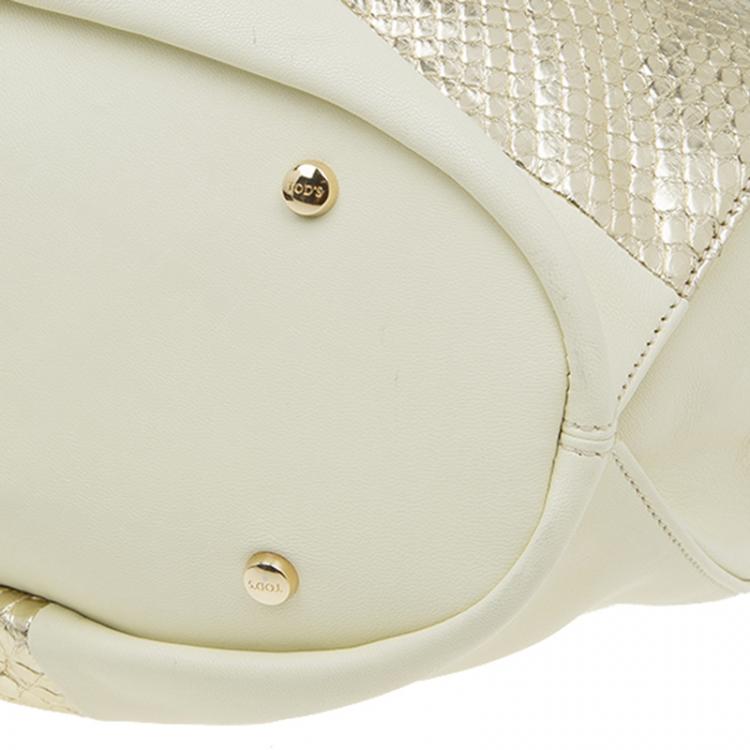 Pre Owned Tod's Gold/Yellow Python and Leather Horse Block Grand Shopping  Tote