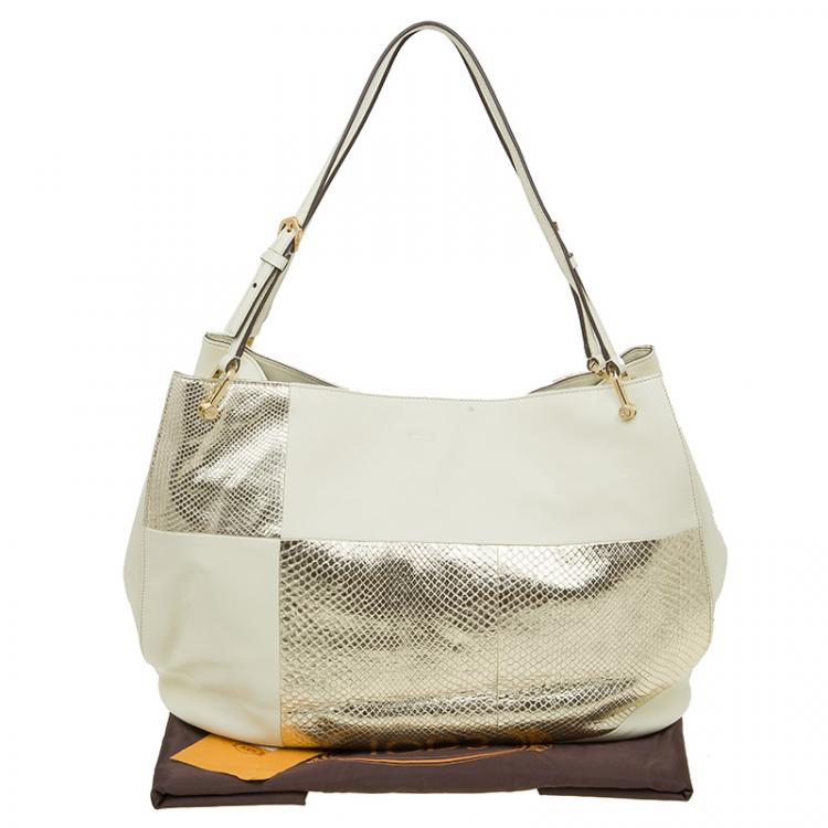 Pre Owned Tod's Gold/Yellow Python and Leather Horse Block Grand Shopping  Tote