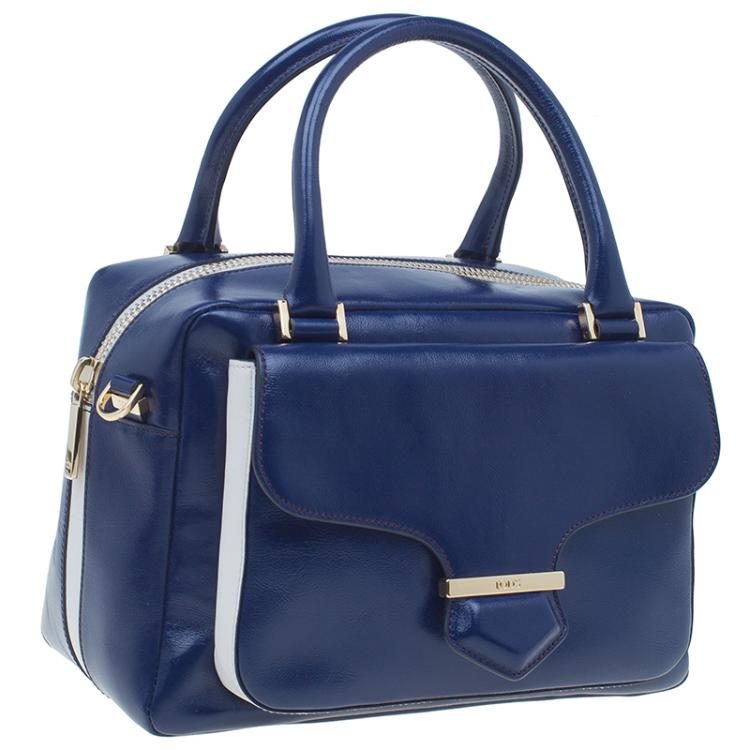 Pre Owned Tod's Navy Blue Glossy Leather Small Military Bowler Bag