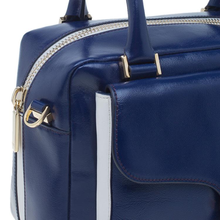 Pre Owned Tod's Navy Blue Glossy Leather Small Military Bowler Bag