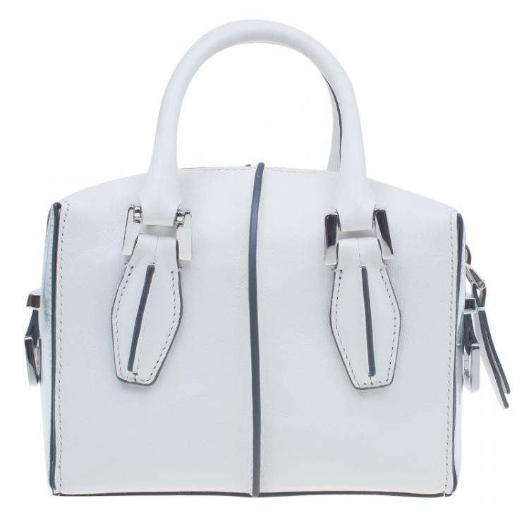 Pre Owned Tod's White Leather Micro D-Cube Bowler Bag