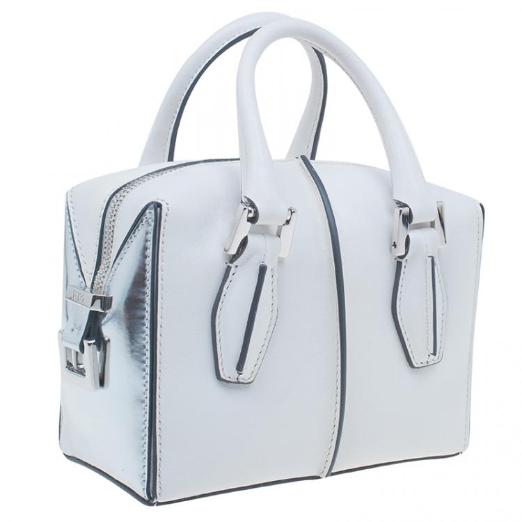 Pre Owned Tod's White Leather Micro D-Cube Bowler Bag
