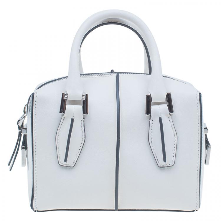 Pre Owned Tod's White Leather Micro D-Cube Bowler Bag