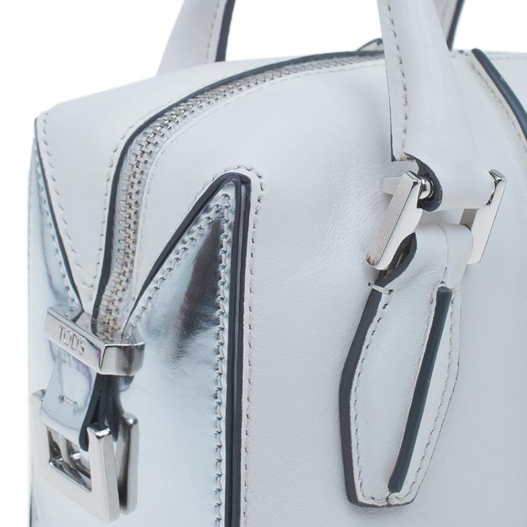 Pre Owned Tod's White Leather Micro D-Cube Bowler Bag