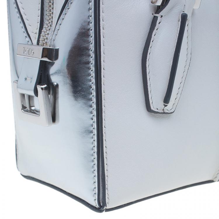 Pre Owned Tod's White Leather Micro D-Cube Bowler Bag