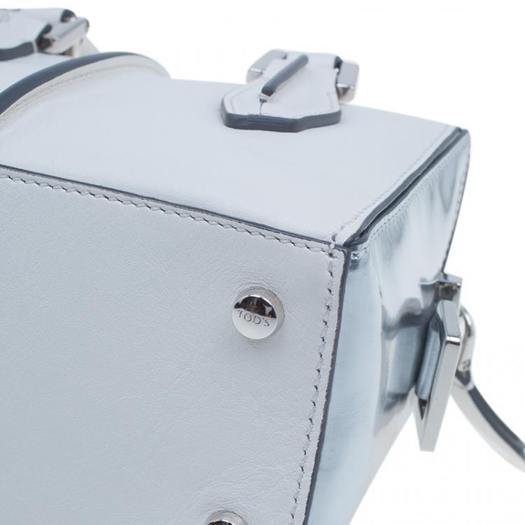Pre Owned Tod's White Leather Micro D-Cube Bowler Bag