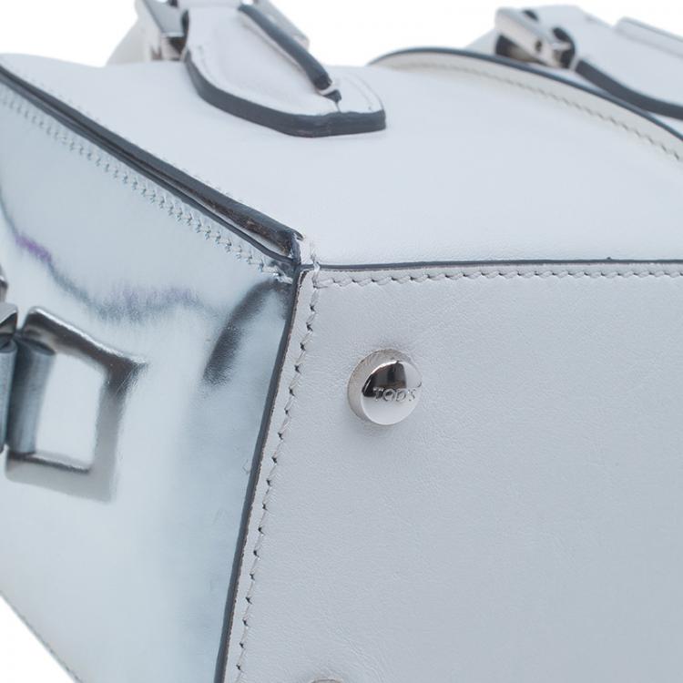 Pre Owned Tod's White Leather Micro D-Cube Bowler Bag