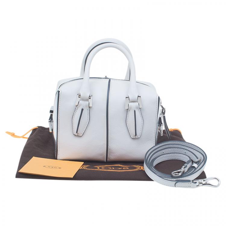 Pre Owned Tod's White Leather Micro D-Cube Bowler Bag