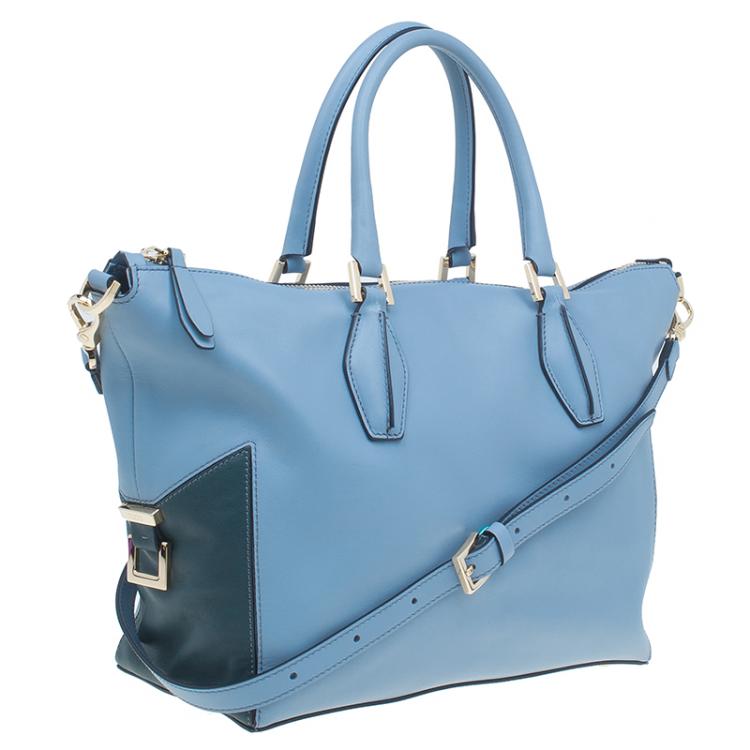 Pre Owned Tod's Carolina Blue/Green Leather Small CC Zip Tote Bag