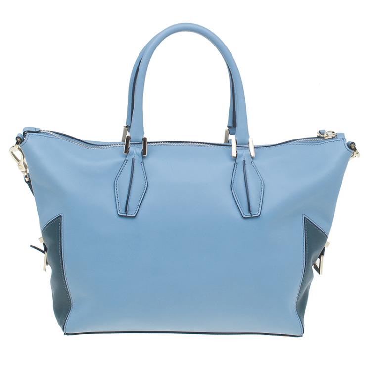 Pre Owned Tod's Carolina Blue/Green Leather Small CC Zip Tote Bag