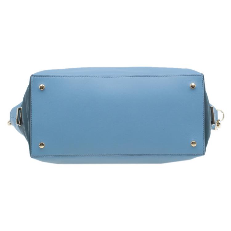 Pre Owned Tod's Carolina Blue/Green Leather Small CC Zip Tote Bag