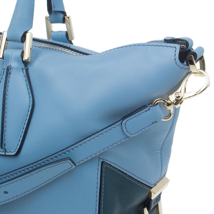 Pre Owned Tod's Carolina Blue/Green Leather Small CC Zip Tote Bag