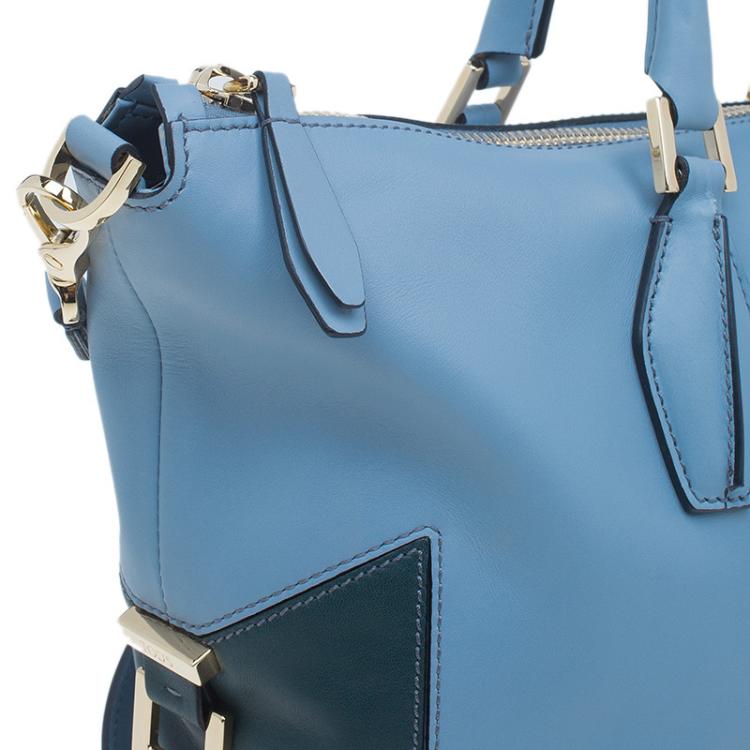 Pre Owned Tod's Carolina Blue/Green Leather Small CC Zip Tote Bag