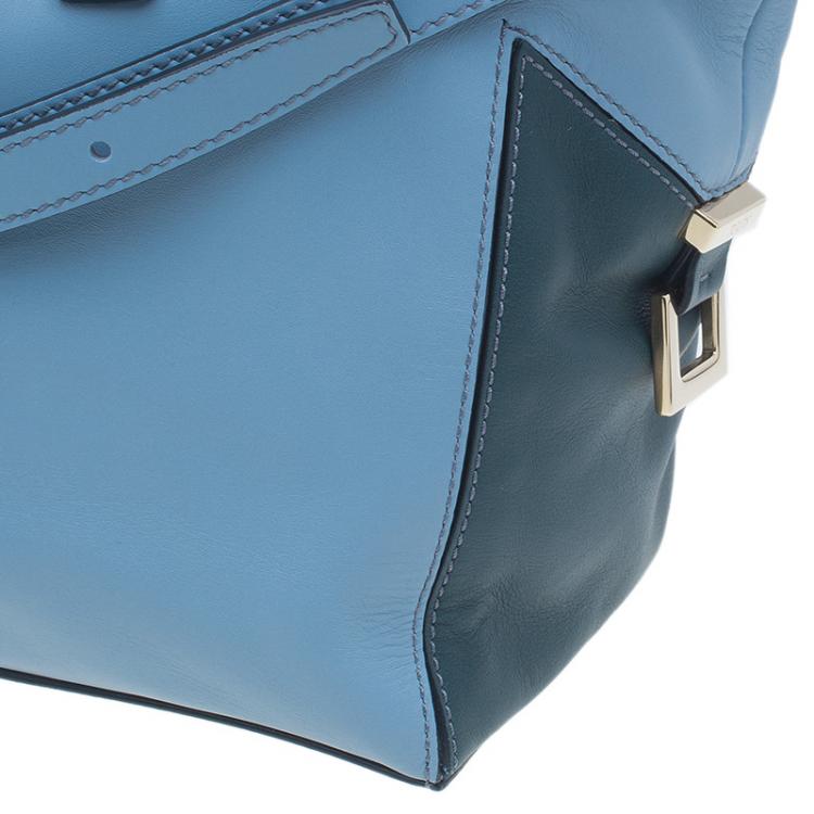 Pre Owned Tod's Carolina Blue/Green Leather Small CC Zip Tote Bag