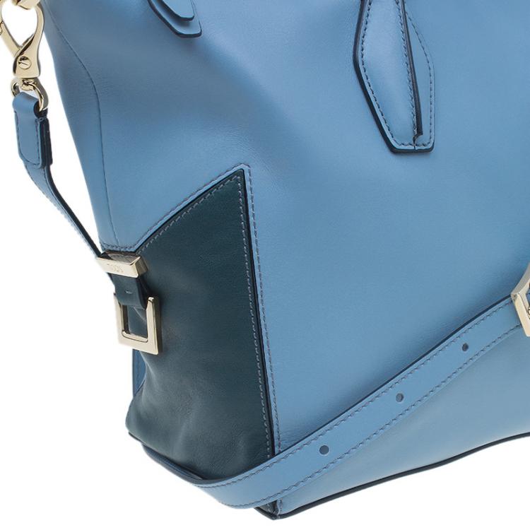Pre Owned Tod's Carolina Blue/Green Leather Small CC Zip Tote Bag