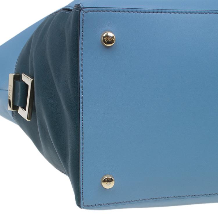 Pre Owned Tod's Carolina Blue/Green Leather Small CC Zip Tote Bag