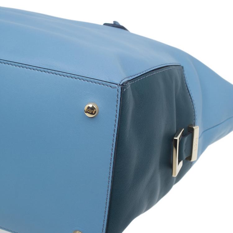 Pre Owned Tod's Carolina Blue/Green Leather Small CC Zip Tote Bag