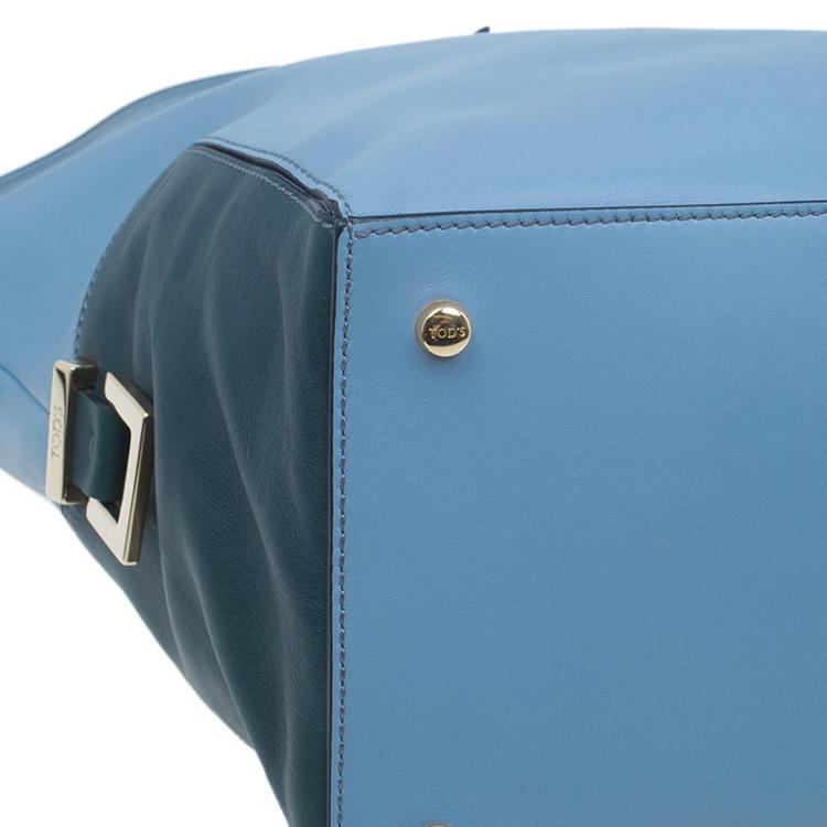 Pre Owned Tod's Carolina Blue/Green Leather Small CC Zip Tote Bag