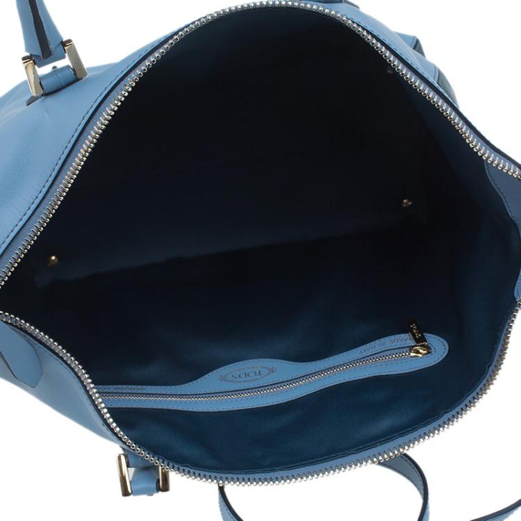 Pre Owned Tod's Carolina Blue/Green Leather Small CC Zip Tote Bag