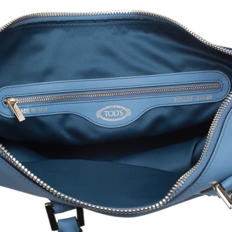 Pre Owned Tod's Carolina Blue/Green Leather Small CC Zip Tote Bag