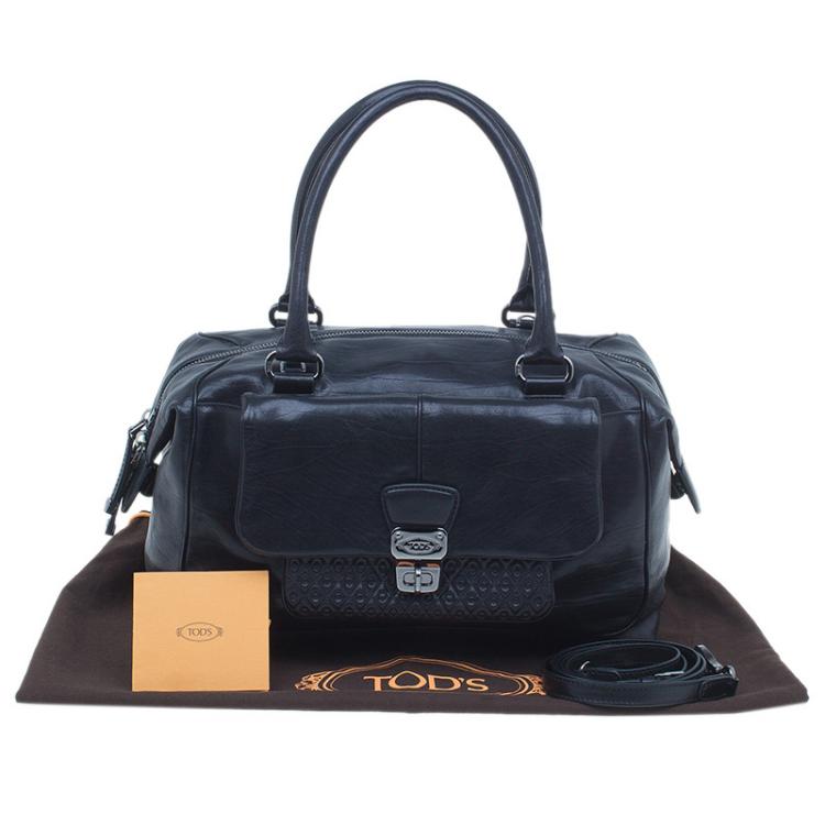 Pre Owned Tod's Black Leather Signature Bauletto Bag
