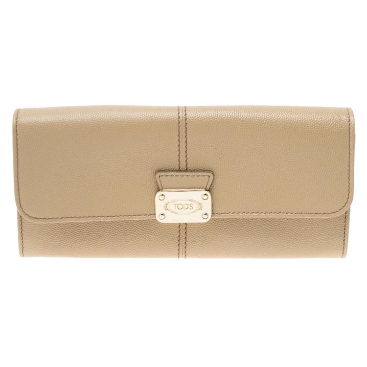 Pre Owned Tod's Beige Leather Continental Flap Wallet 