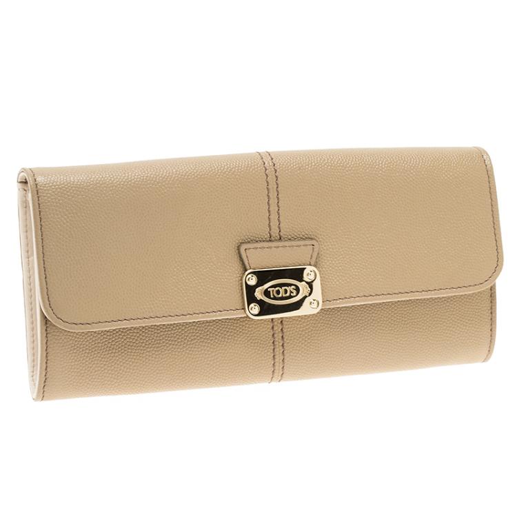 Pre Owned Tod's Beige Leather Continental Flap Wallet 