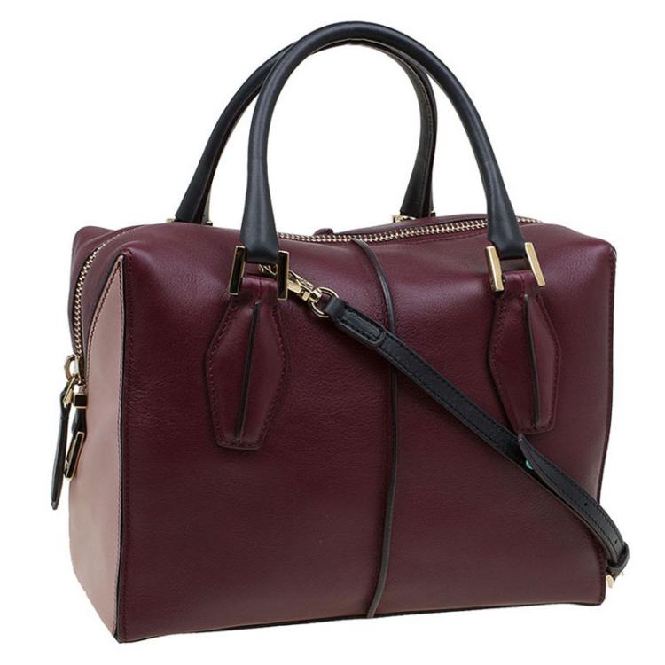 Pre Owned Tod's Burgundy/Pink Leather Small D-Cube Bowler Bag