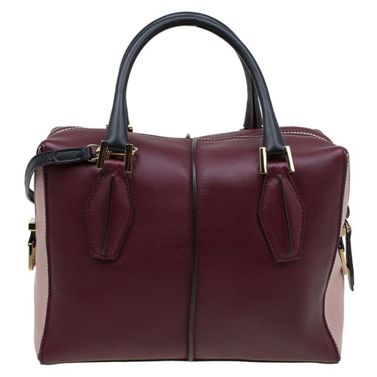Pre Owned Tod's Burgundy/Pink Leather Small D-Cube Bowler Bag