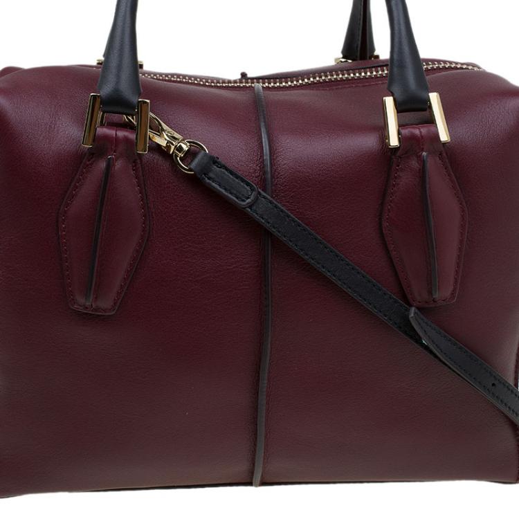 Pre Owned Tod's Burgundy/Pink Leather Small D-Cube Bowler Bag