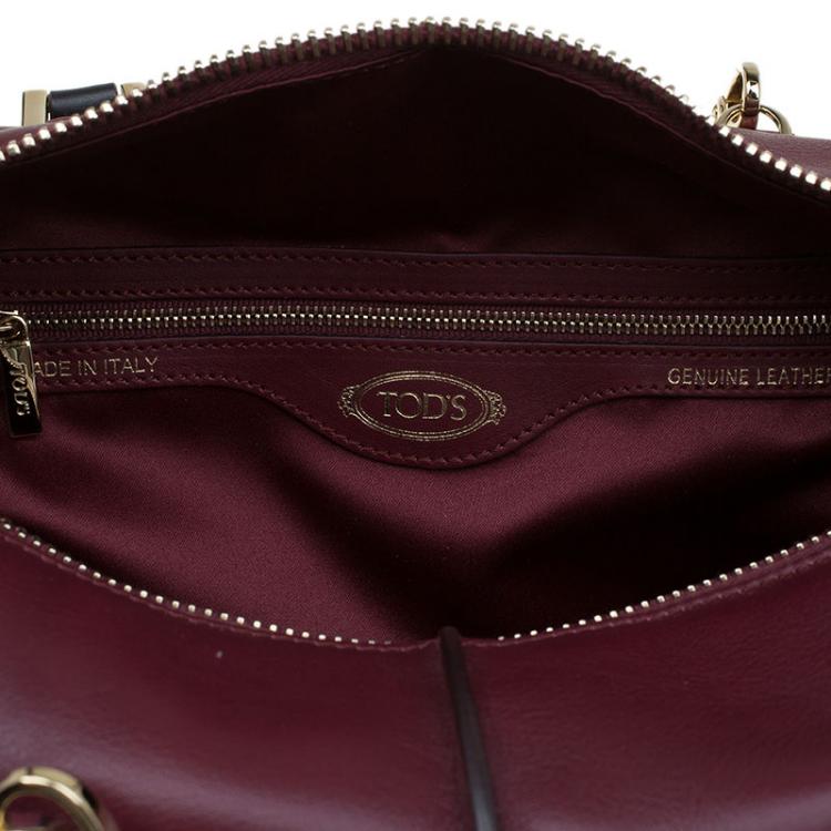 Pre Owned Tod's Burgundy/Pink Leather Small D-Cube Bowler Bag