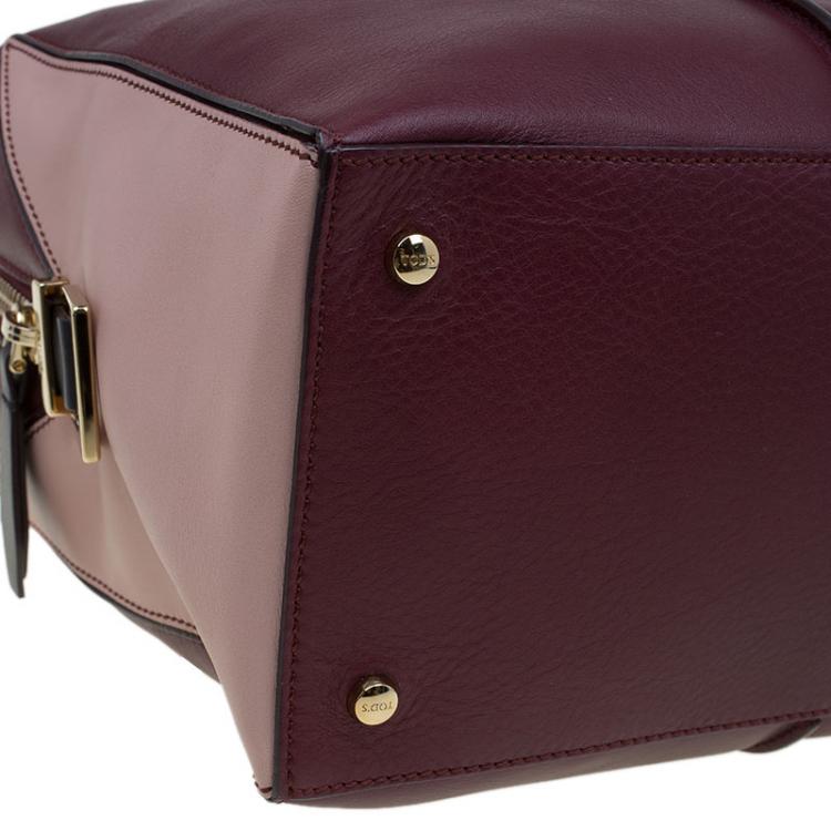 Pre Owned Tod's Burgundy/Pink Leather Small D-Cube Bowler Bag
